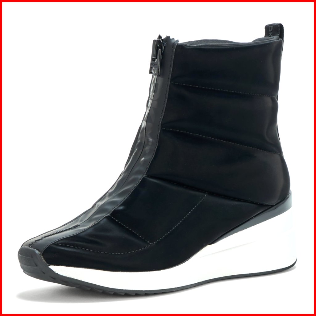 Leather Wedge Booties With Full Zip Closure, Round Toe Sneaker Style